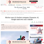 Character.AI: 母親が AI チャットボット会社 Character.AI を訴える、息子の自殺で Google が訴えられる – The Economic Times