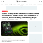 NVIDIA は 2024 年第 4 四半期だけで 15 万～20 万台の Blackwell GB200 AI サーバーを出荷し、2025 年第 1 四半期には 50 万～55 万台を出荷する予定。Microsoft が主要購入者となる。