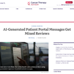 AI 生成の患者ポータル メッセージに賛否両論 – Cancer Therapy Advisor