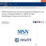 MSN ヘルスケア ソリューションズ、Reasint の AI 駆動コーディング プラットフォーム ARNI を全米 160 以上の放射線科グループに拡大